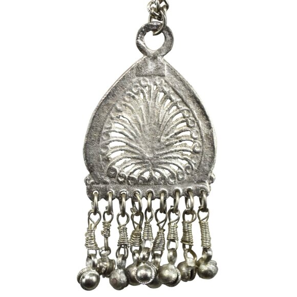 Long Necklace Large Pendant Black Stone Heavy Metal Made in India - Picture 5 of 5